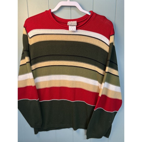 J.CREW Sweaters - Vintage Company Collection Striped Sweater WomenXL Red Green Beige Knit Pullover